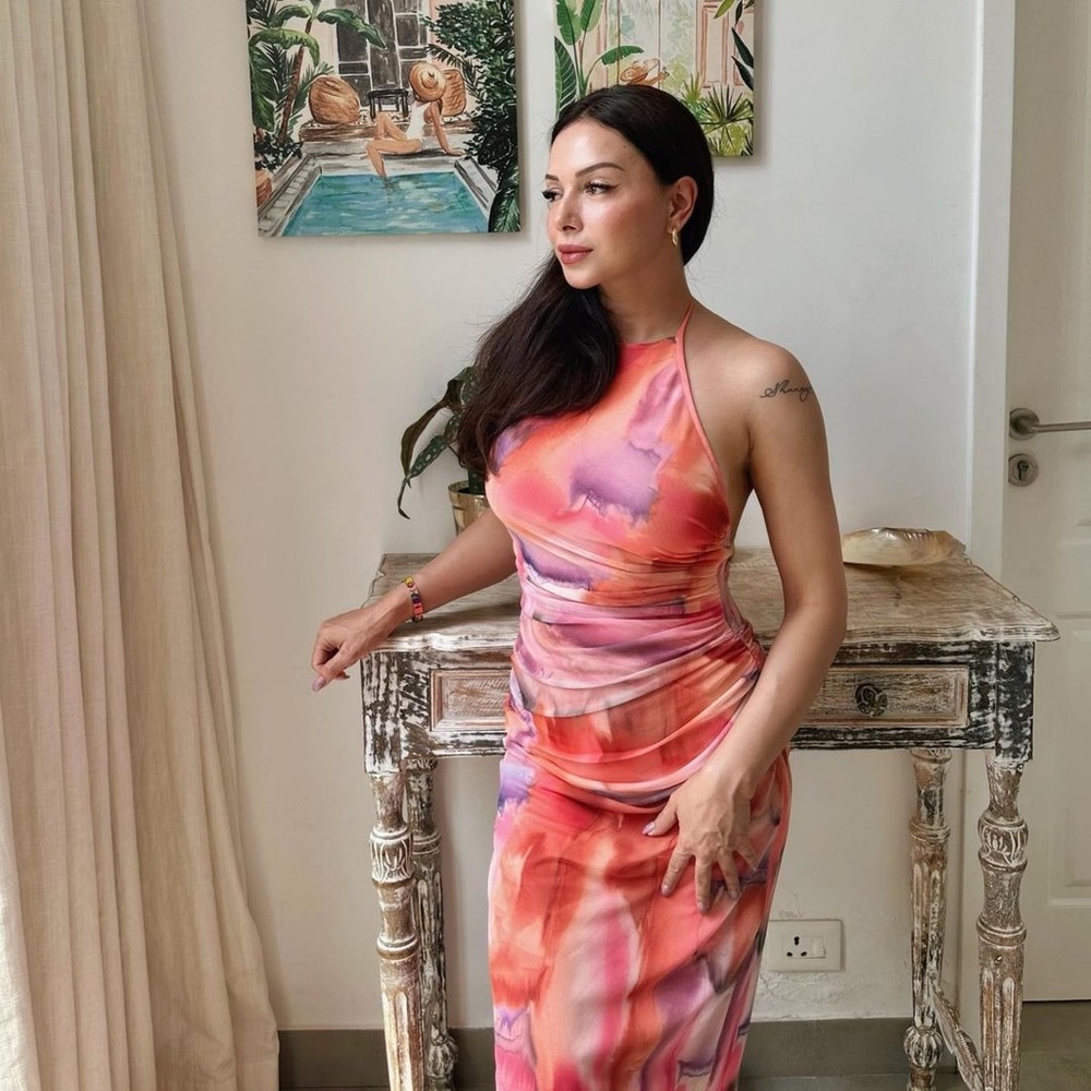 ZARA PRINTED TULLE MIDI DRESS